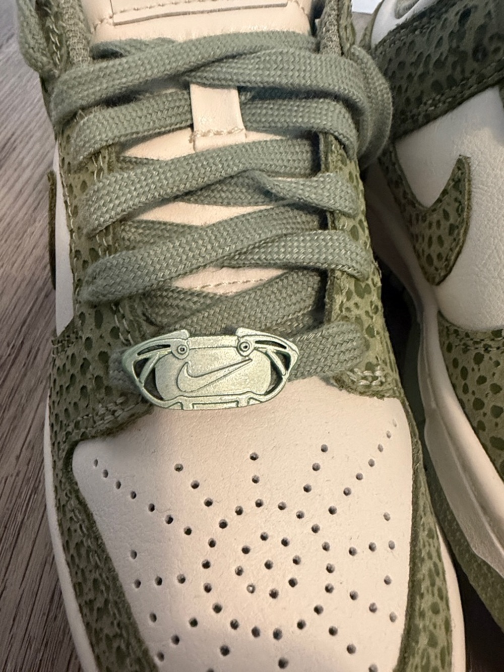Womens Nike Dunk Low Safari in Oil Green and White Sneakers - Picture 2 of 5